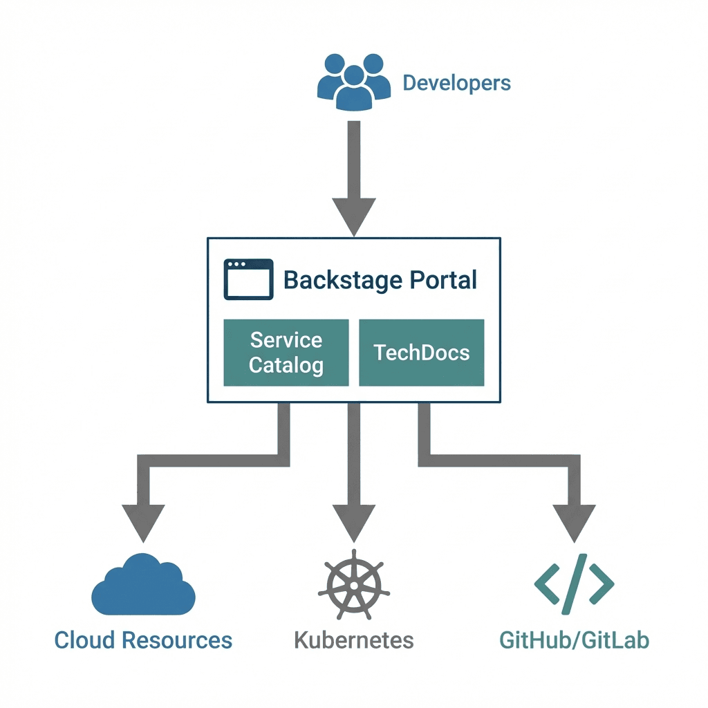 Backstage Developer Portal architecture and workflow diagram