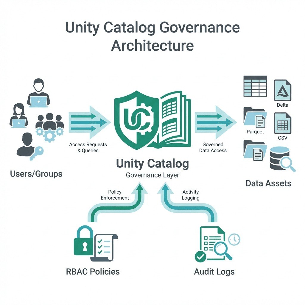 Unity Catalog Governance architecture and workflow diagram